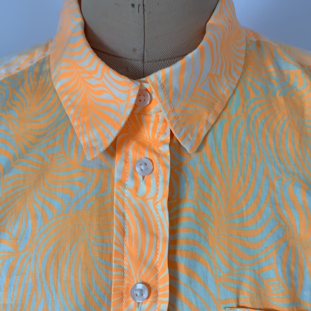 Gap fitted boyfriend shirt neon orange palm floral XS 100% cotton